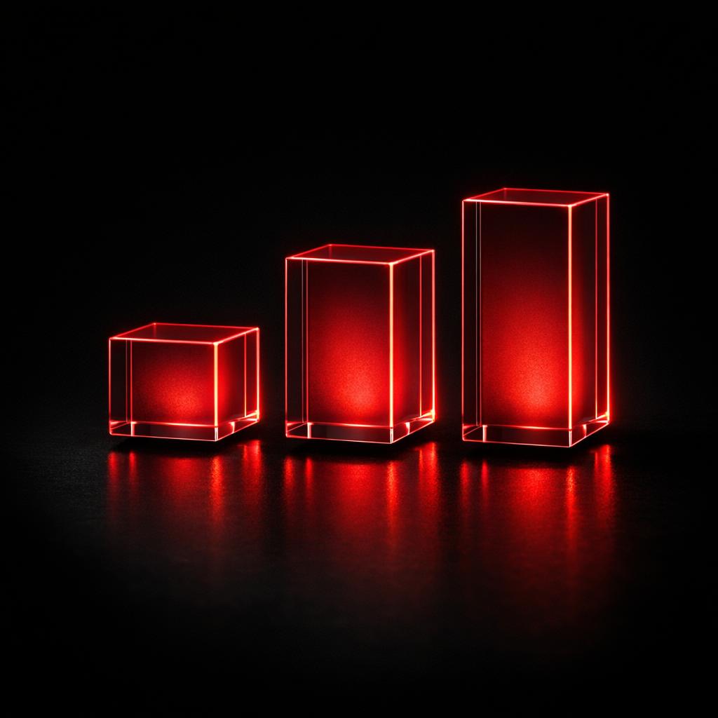Three illuminated glass blocks representing a sales pipeline
