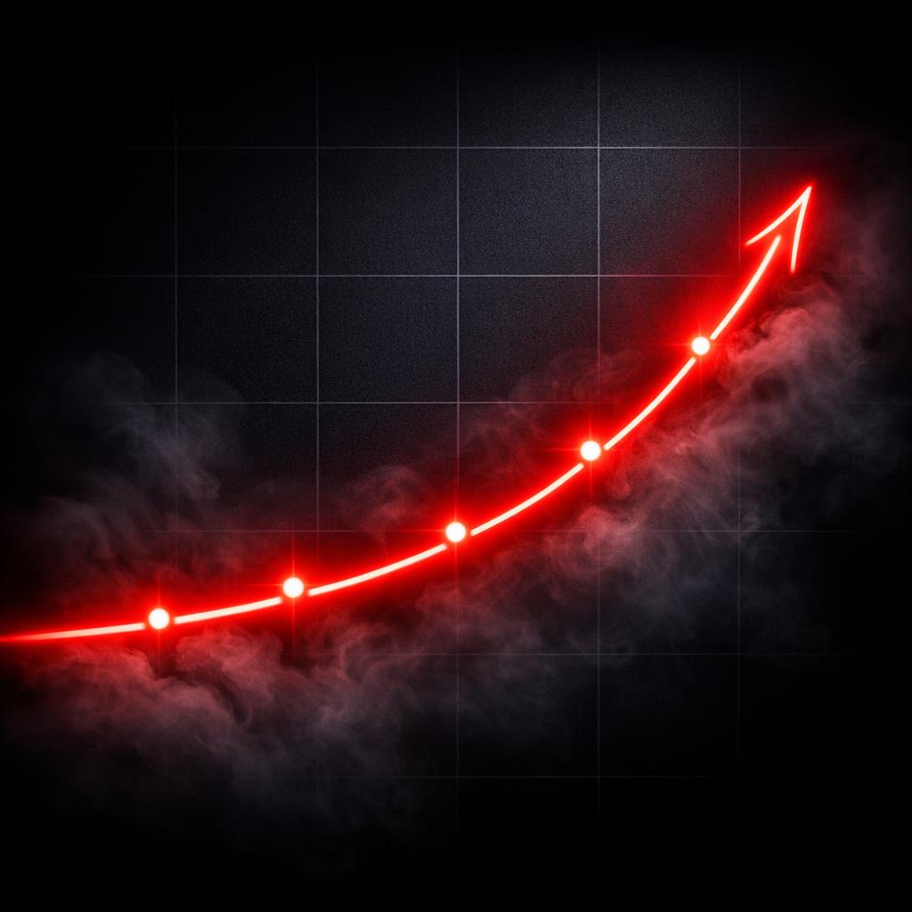 Glowing red rising line chart representing weekly performance reporting